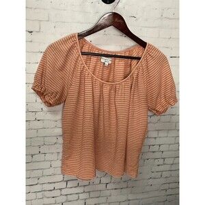 Madewell TEXTURE & THREAD Women's Rust White Stripe Top Shirt Stretch Sz. M (N2)